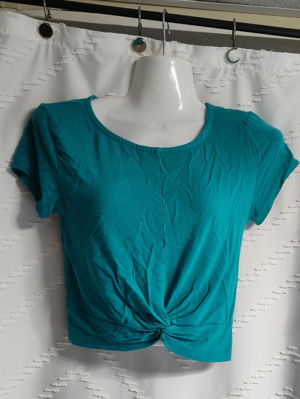 Essentials Teal Knot-Front Crop Tee